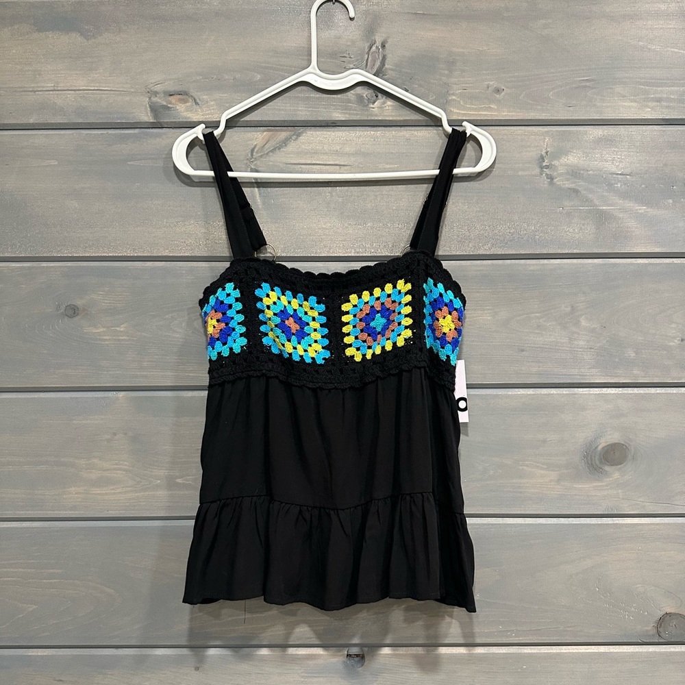 Black Crochet Sleeveless Top